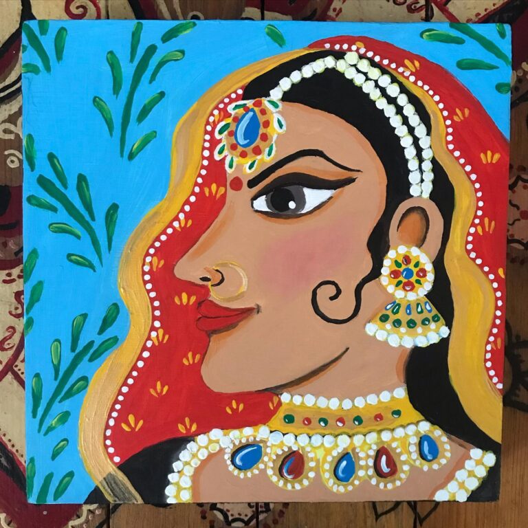 003 - Acrílico sobre madera 20x20cm Artista- Deva Priya Devi Dasi #arte #painting #devocional #gopis #vacaslecheras #acrílico #templo #harekrsna # govinda #pavoreal #tigre #loto #artista